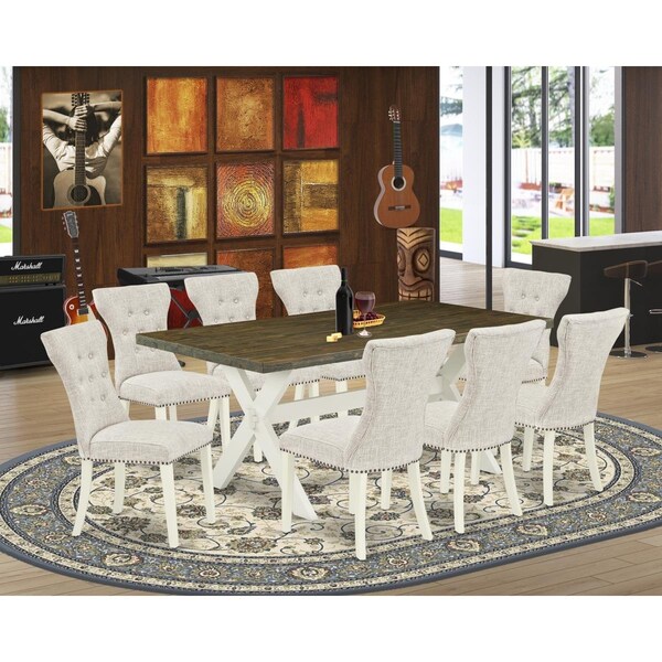 East West Furniture 9 Piece X-Style Dining Room Table Set - Linen White X077GA235-9 - main